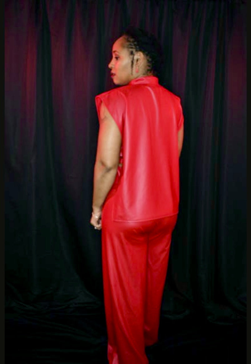 Red faux Leather 2 piece pants set