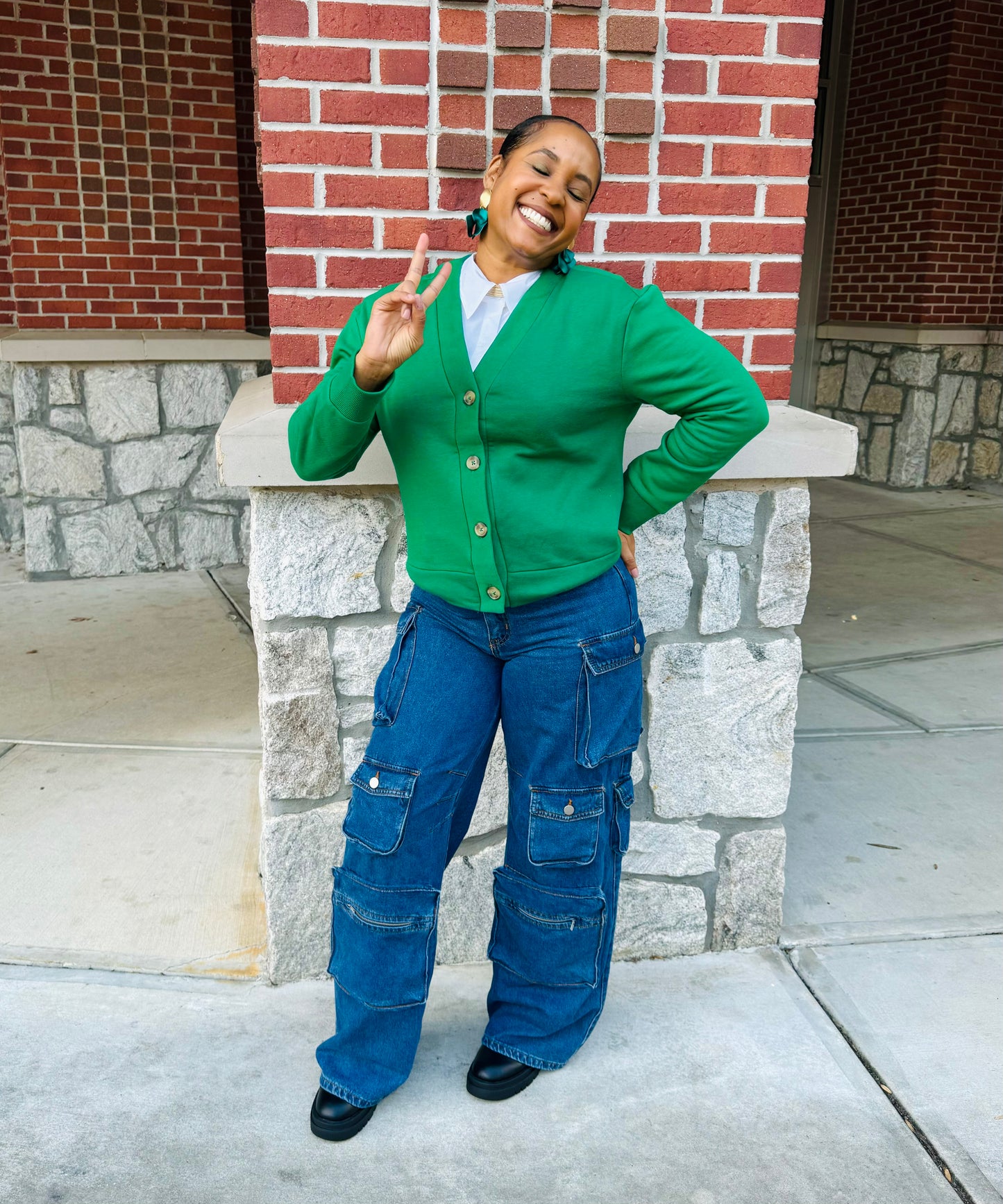 Button Fleece Cardigan in Green