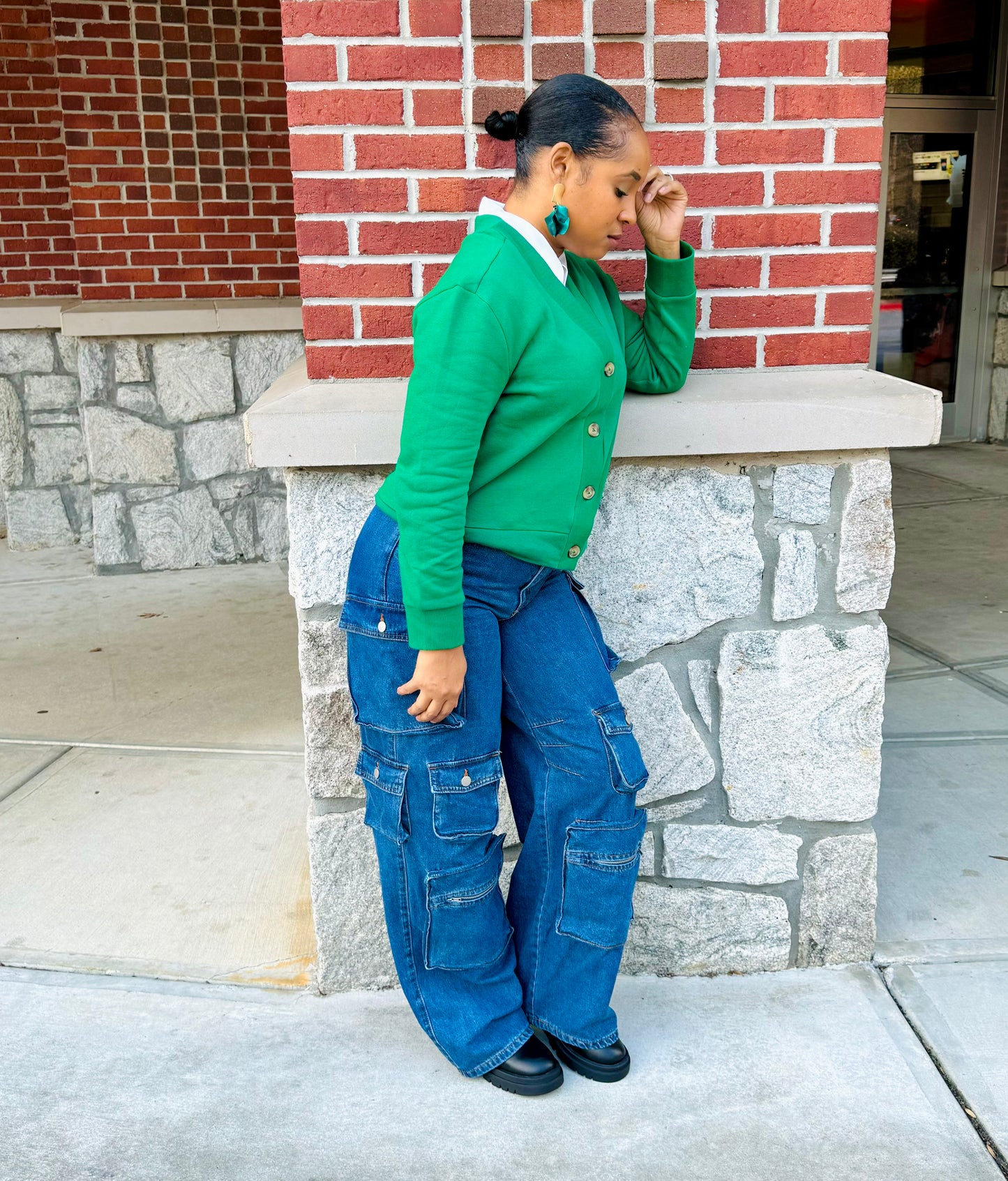 Green Button Fleece Cardigan