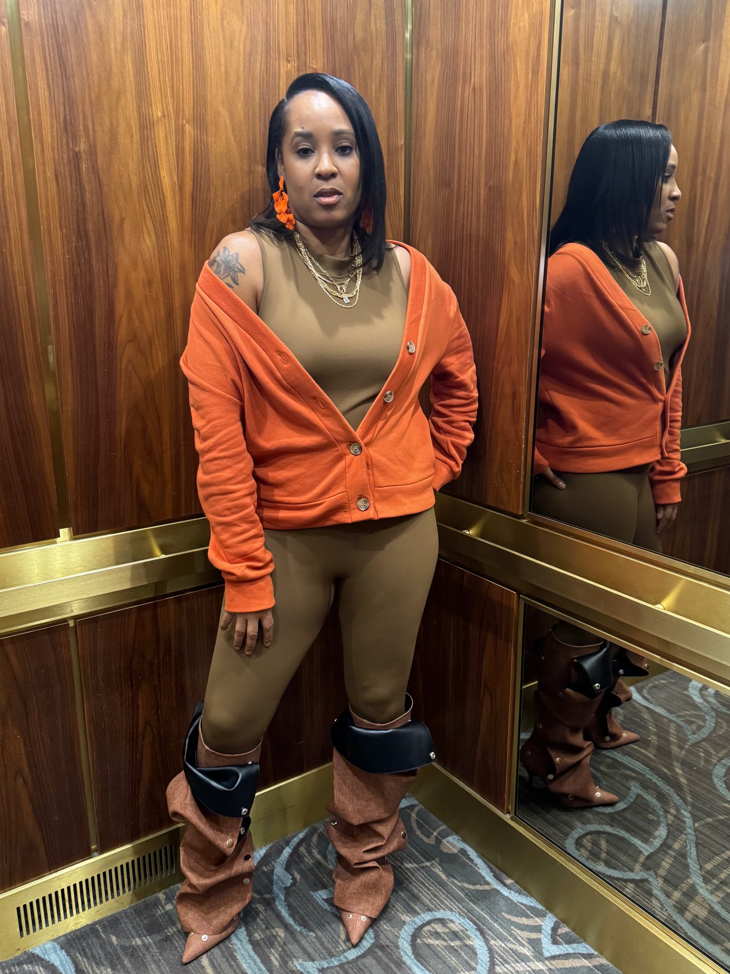 Button fleece cardigan in orange