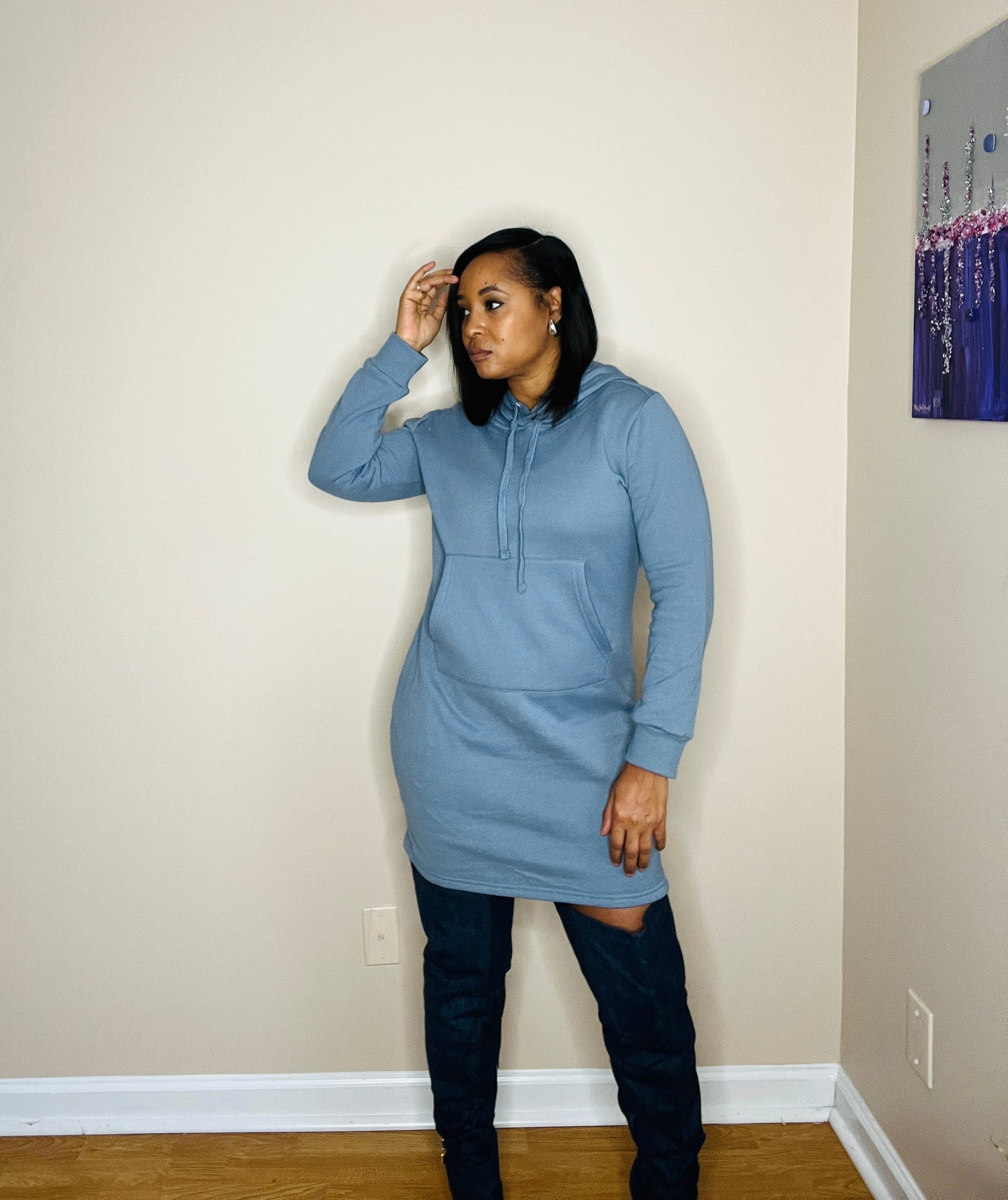 Blue Fleece Hoodie Dress