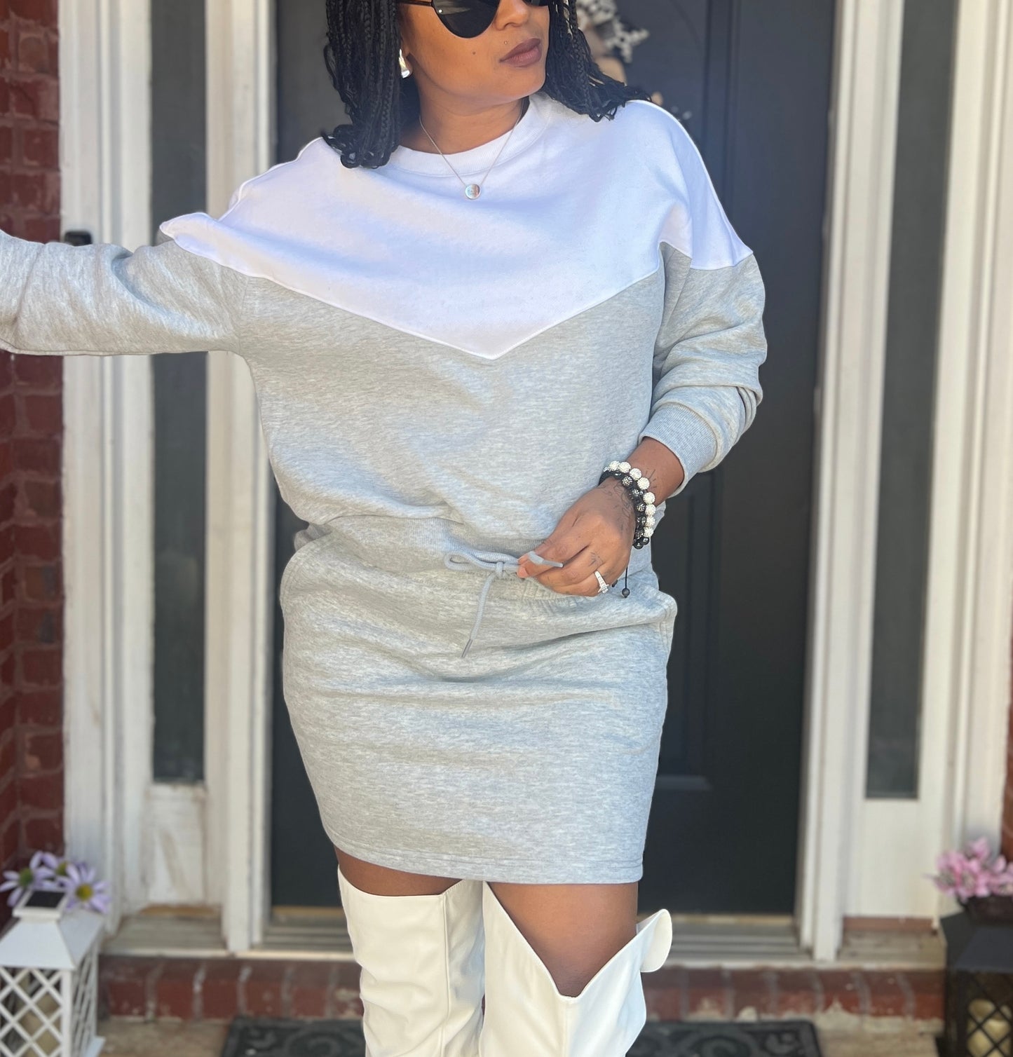 Fleece drawstring skirt in grey