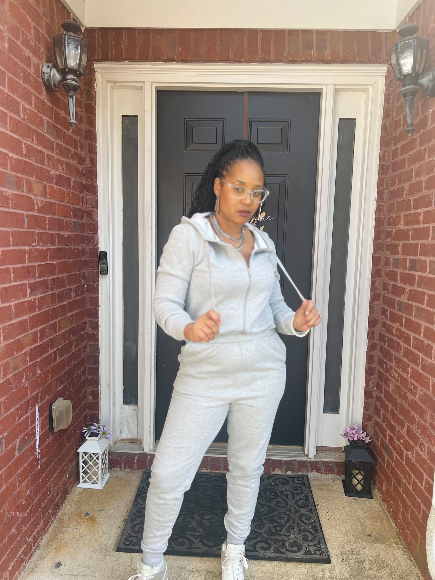 Fleece zip jumpsuit in grey with hoodie
