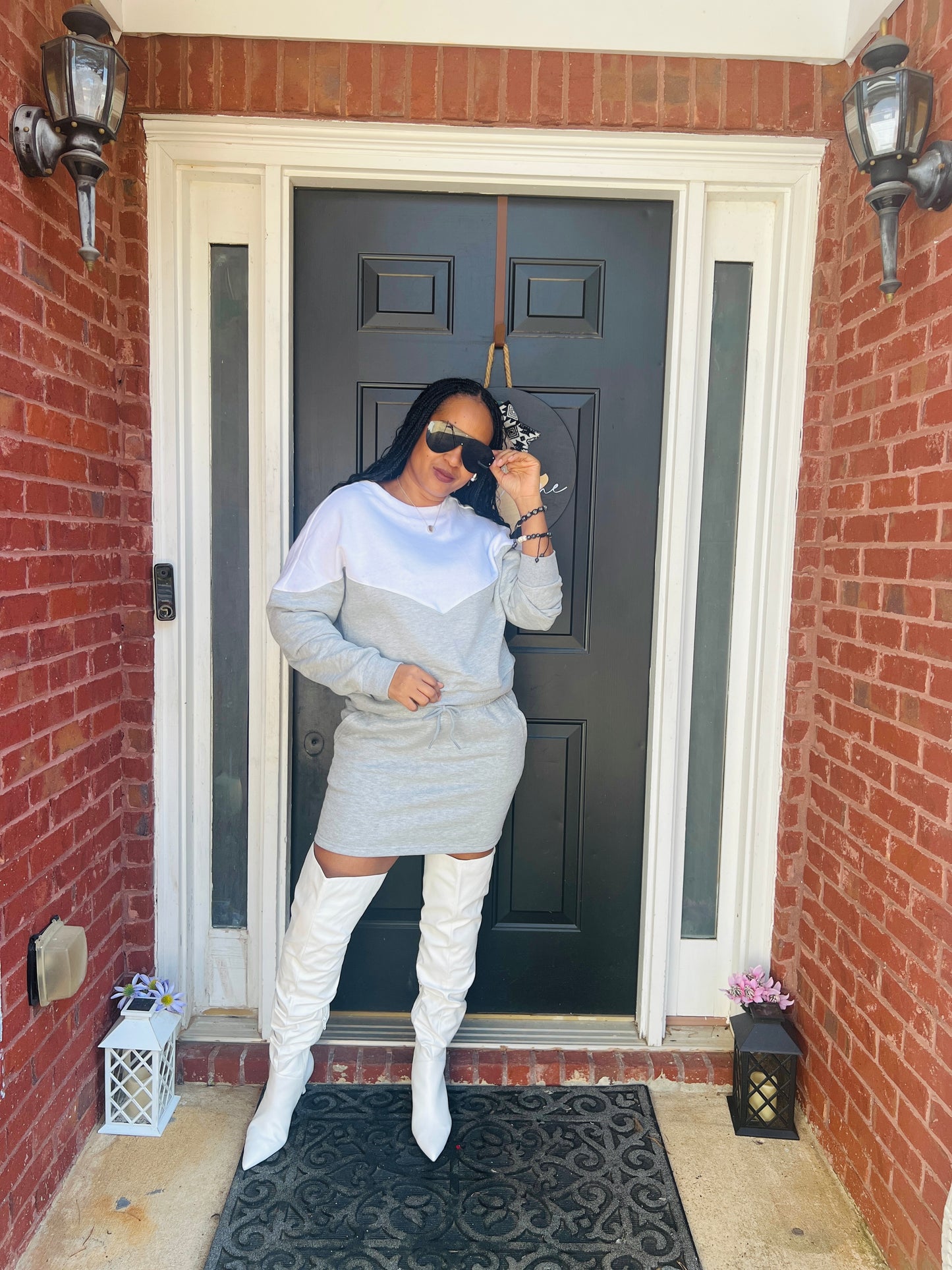 Color Block Fleece Sweatshirt Grey and White Fashion for Women over 40