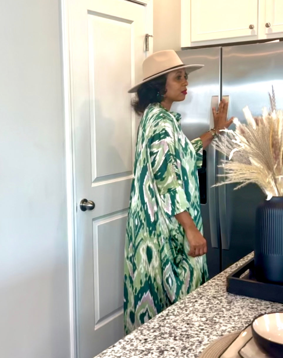 Green Printed Long Shirt Dress