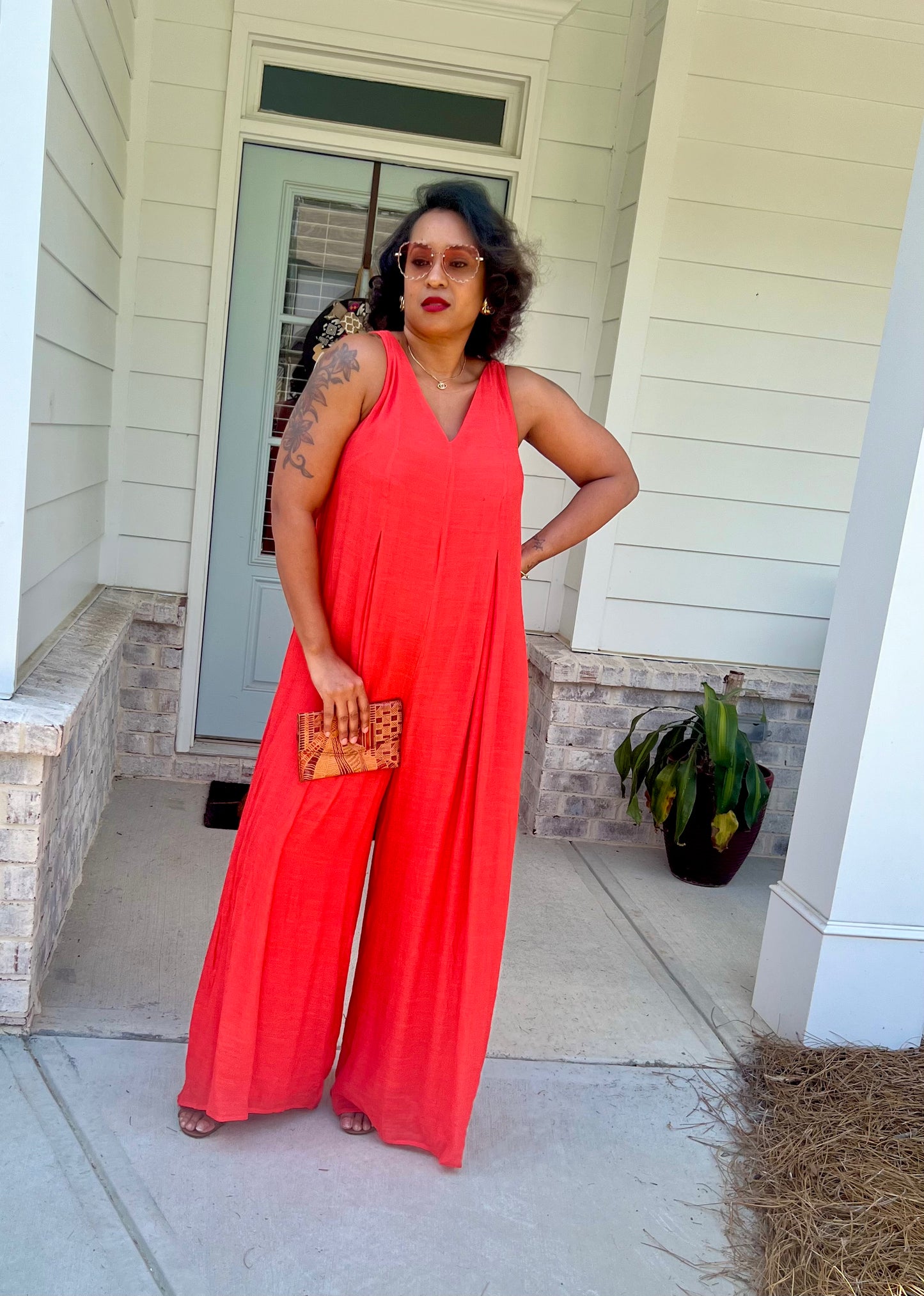 Sleeveless Woven Jumpsuit Orange