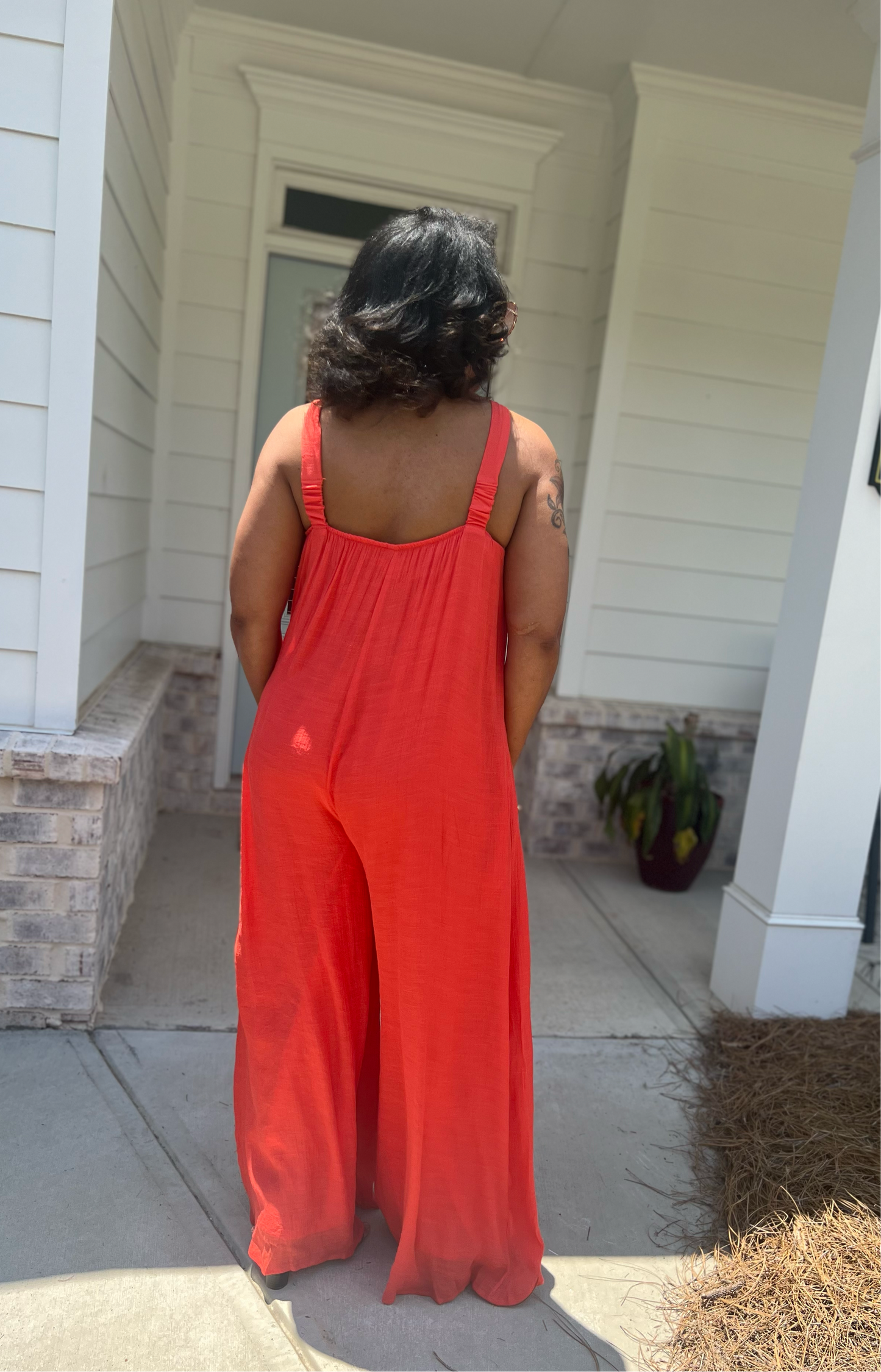Sleeveless wide leg jumpsuit orange