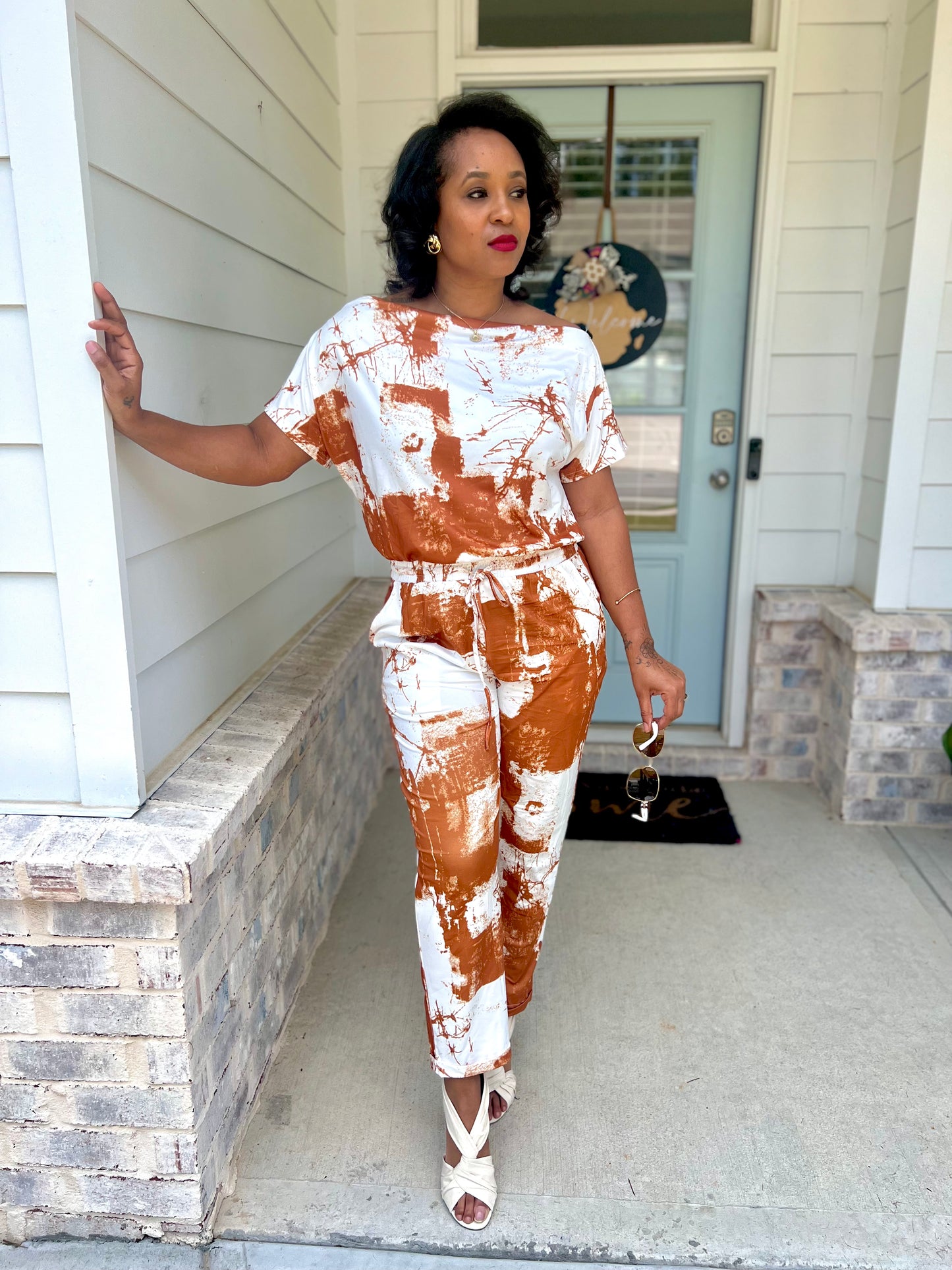 Off the shoulder jumpsuit cappuccino