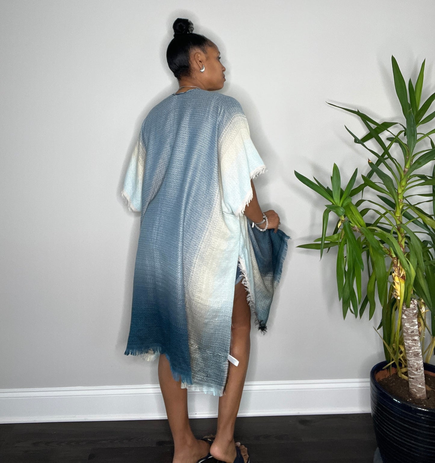 Ombre Fringe Kimono Blue