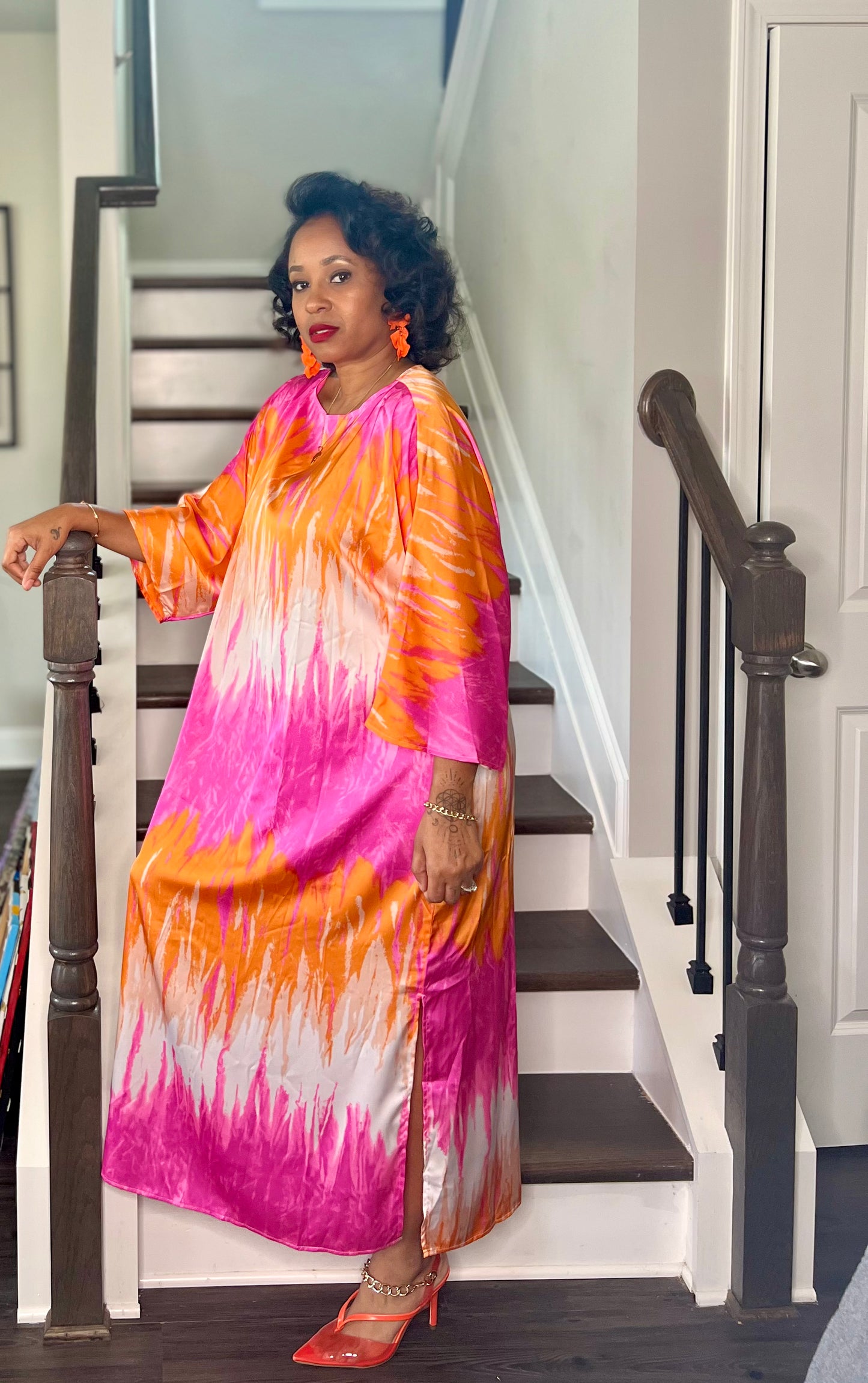 Orange and pink oversized dress