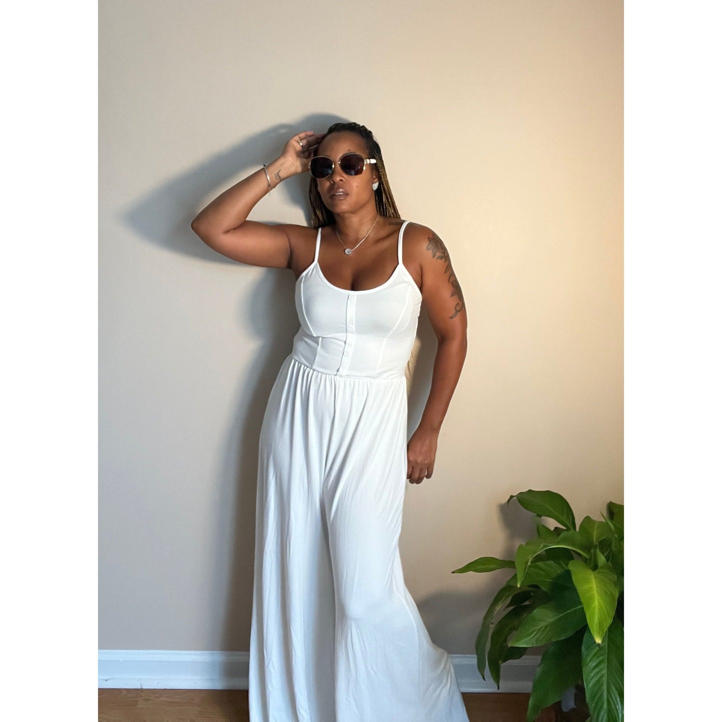 White Wide Leg Jumpsuit