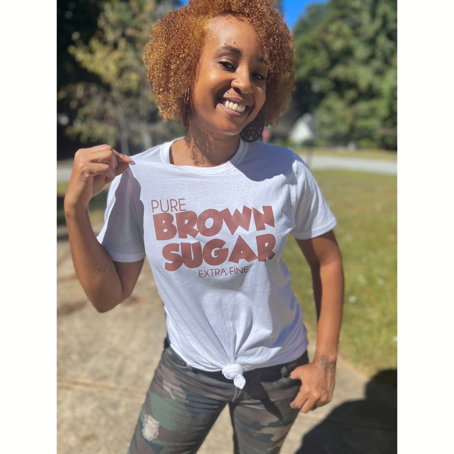 White Tee Pure Brown Sugar Extra Fine, statement shirt women over 40 fashion