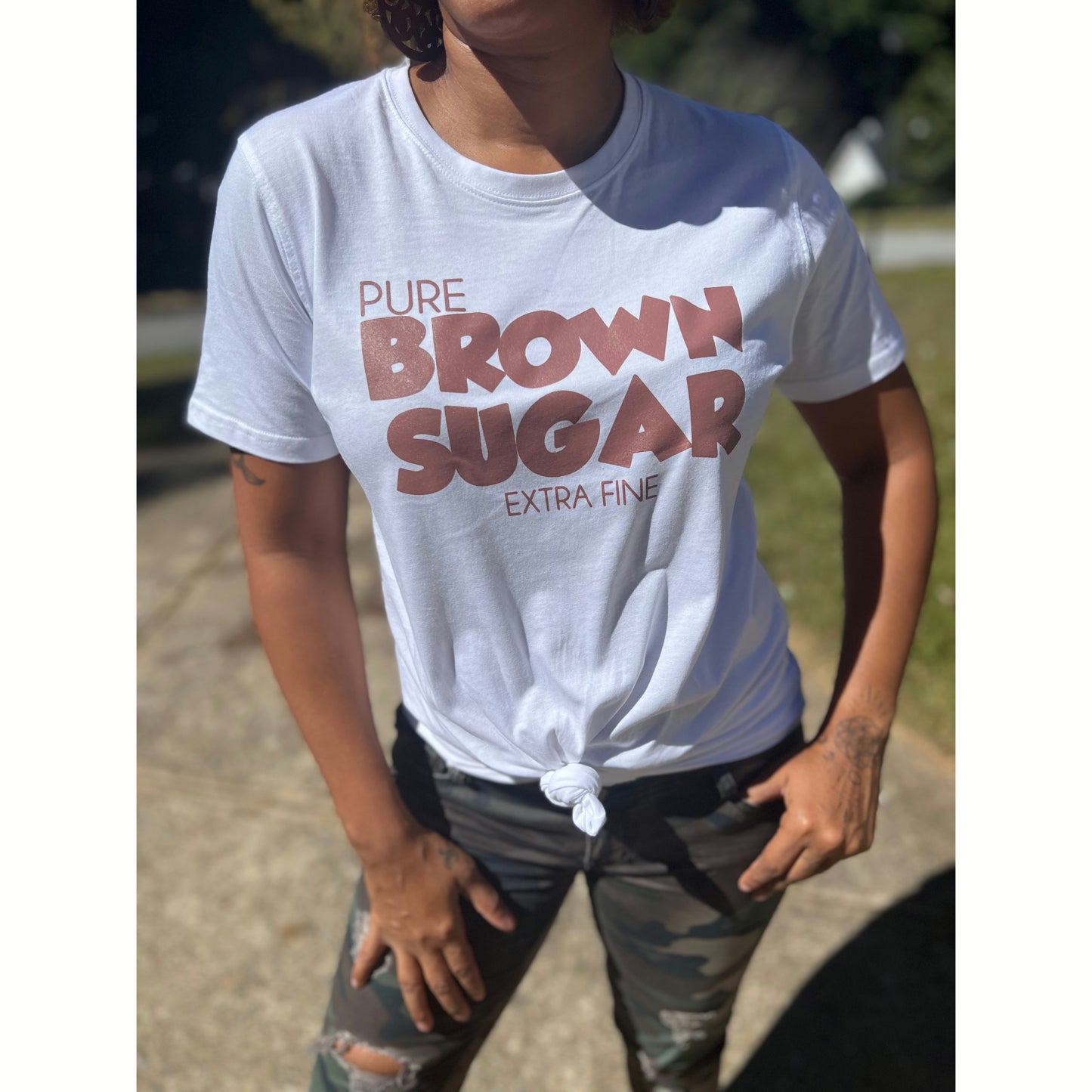 White Tee Pure Brown Sugar Extra Fine, statement tshirt women over 40 fashion