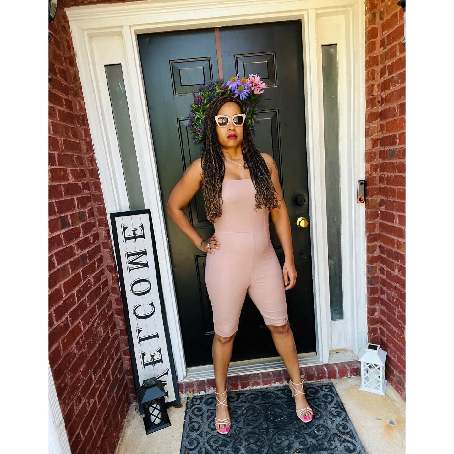 Cami Romper, Knee Length, Tan Color, Perfect for Layering