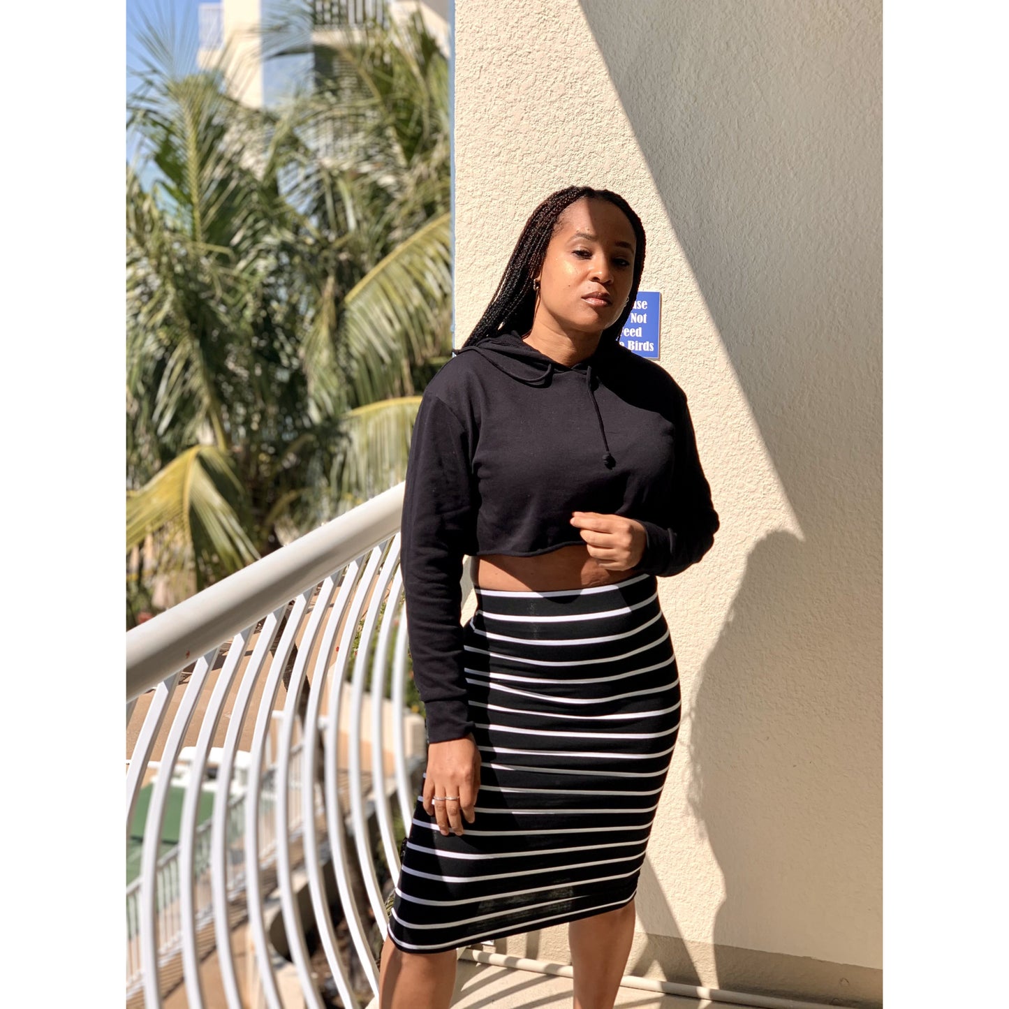 Black and White Stripped Pencil Skirt