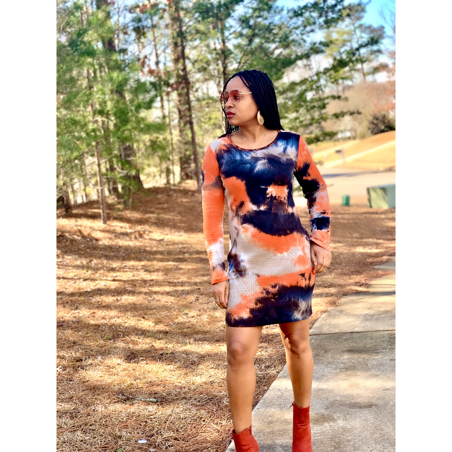 Tie Dye Waffle Knit Dress