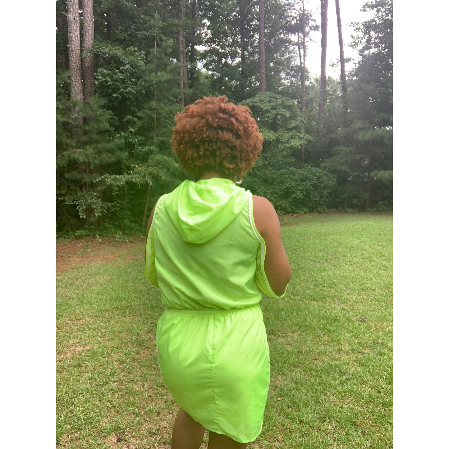 Neon Green cut out sleeve hoodie dress