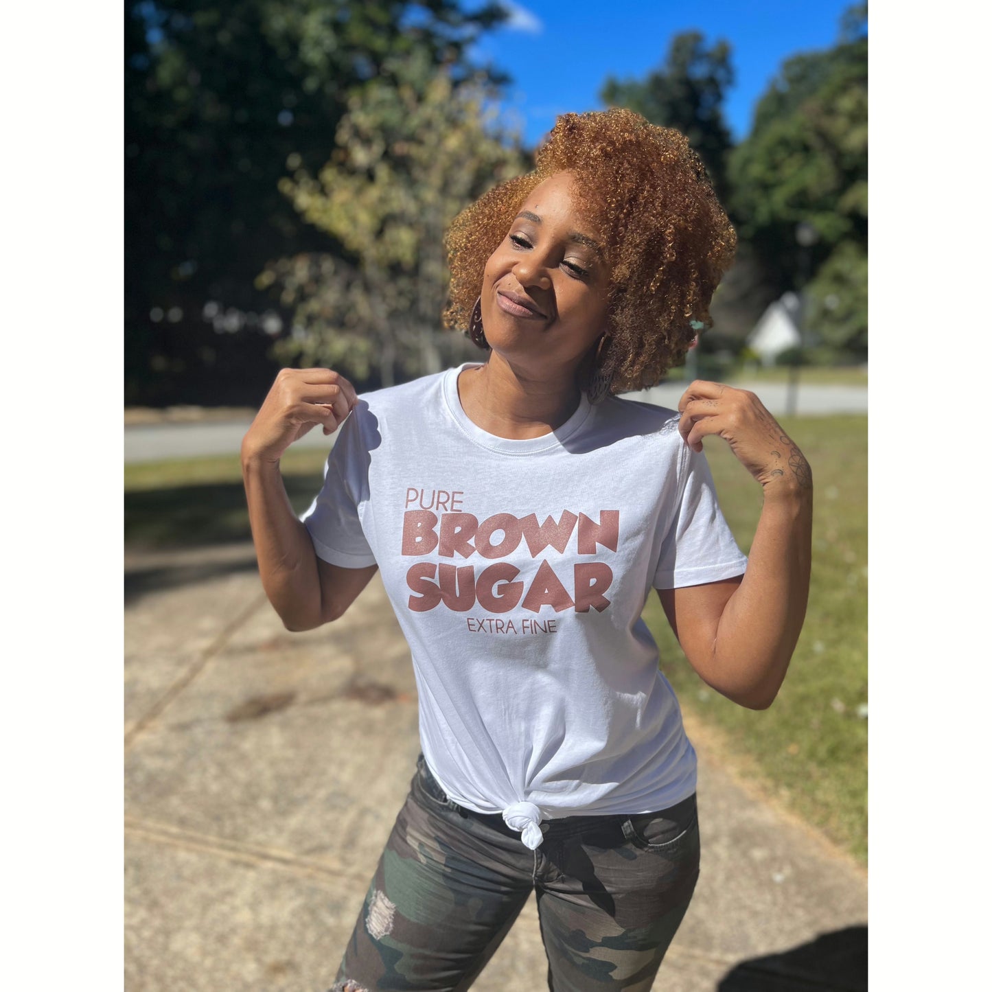 White Tee Pure Brown Sugar Extra Fine, women over 40 fashion statement tshirts