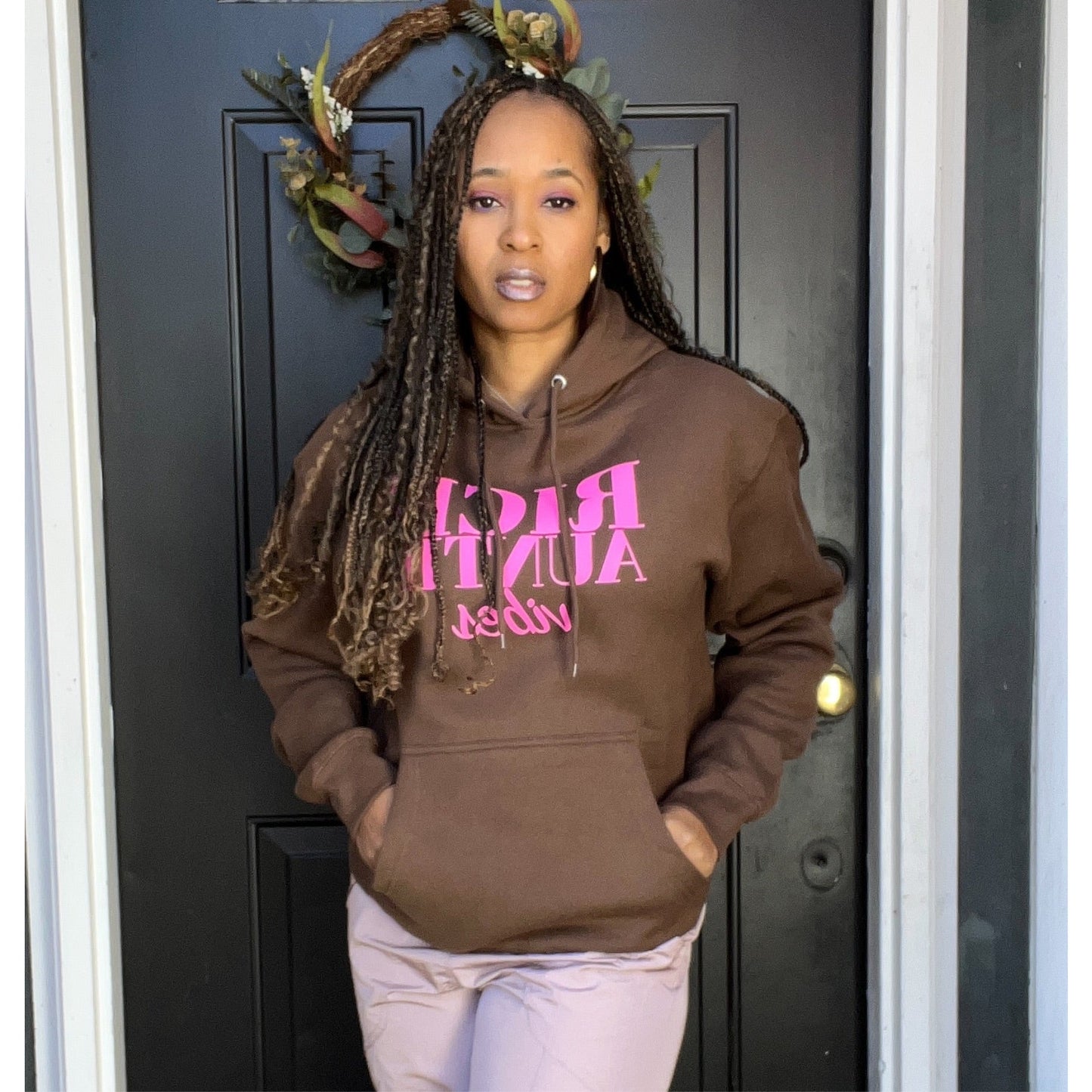 Rich Auntie Vibes Sweatshirt in Brown and Pink, Trendy Sweatshirt women over 40