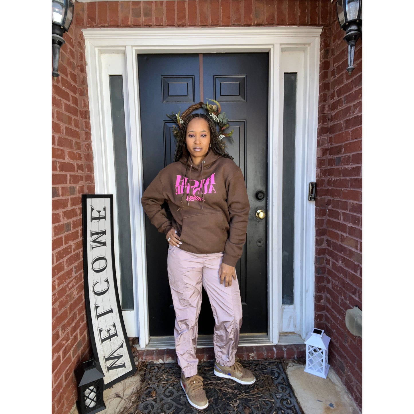 Rich Auntie Vibes Sweatshirt in Brown and Pink ,cozy and comfortable women over 40