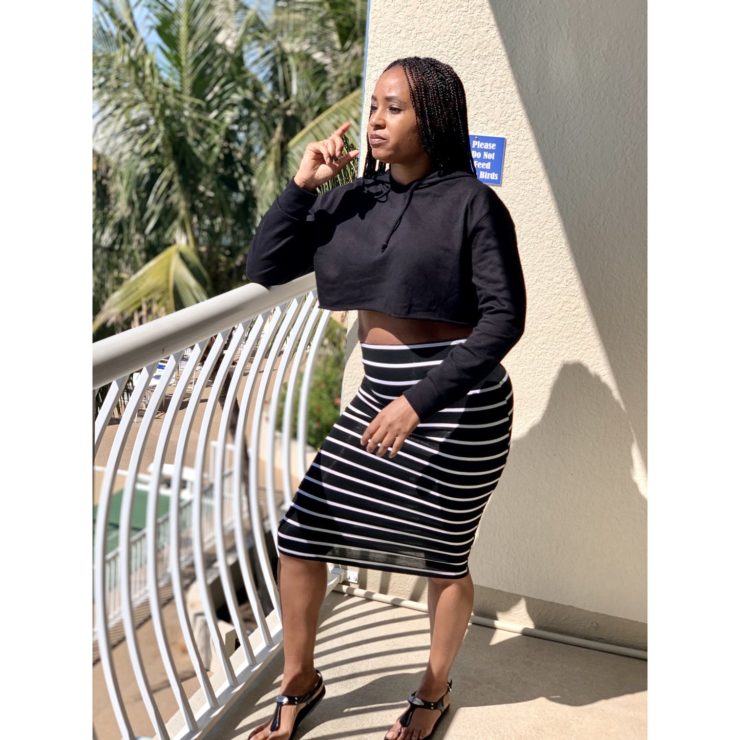 Black and White Stripped Pencil Skirt