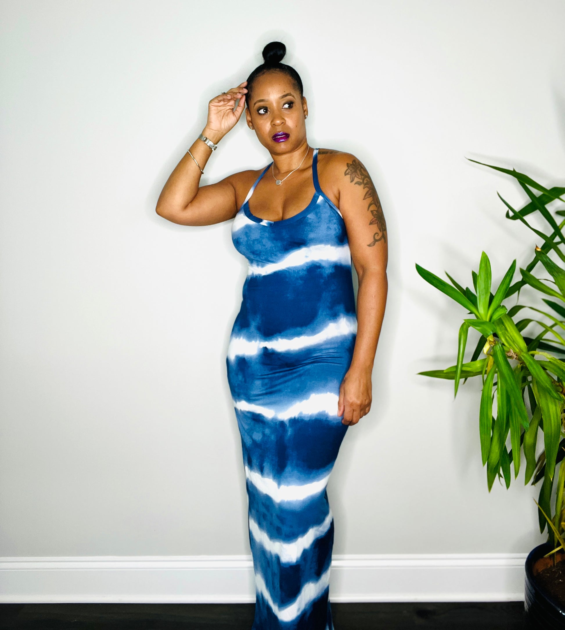 Blue Stripe  Maxi Dress in sizes up to 3X