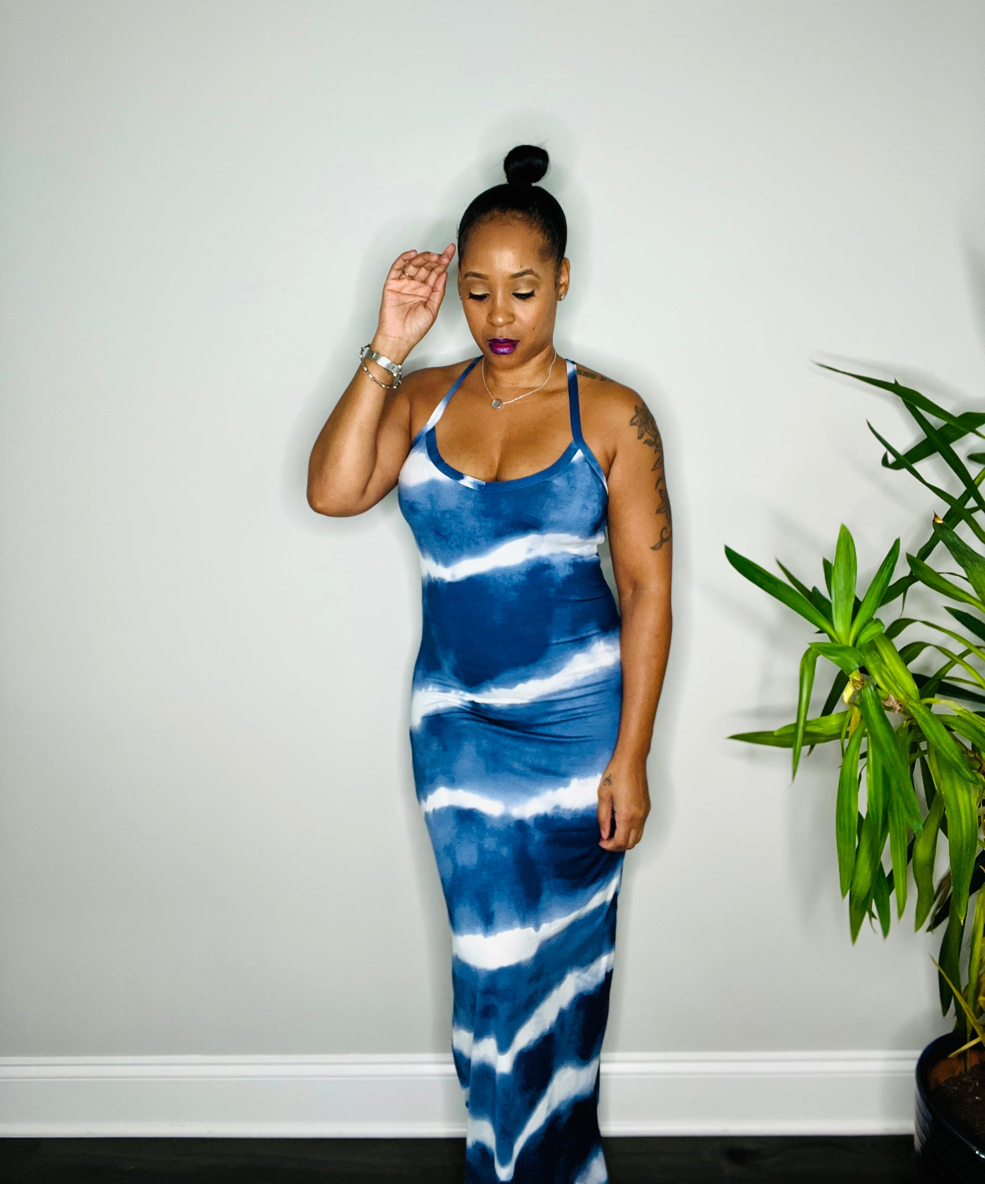 Blue Strip Maxi Dress in sizes up to 3X   