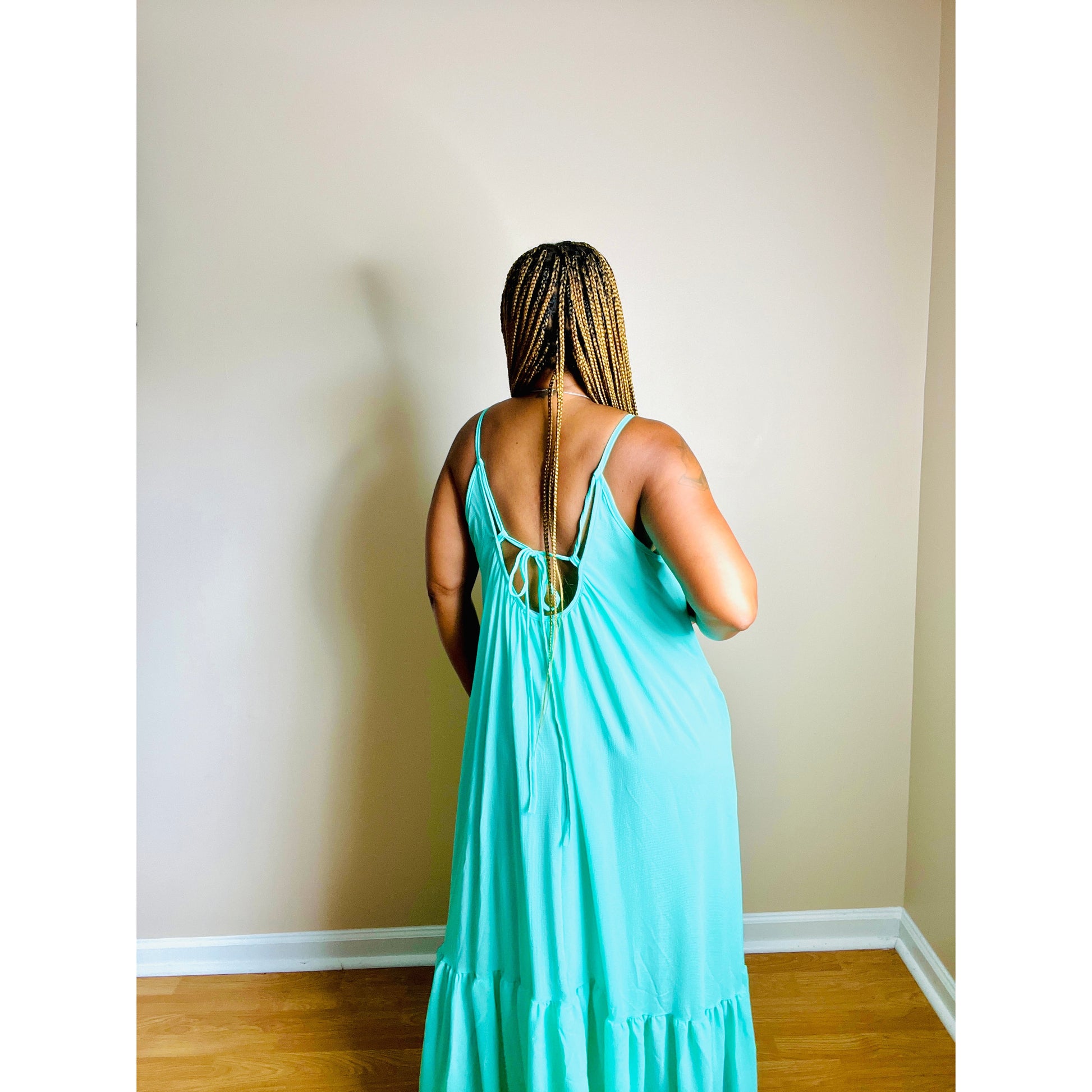 Chiffon Maxi Dress in Aqua, Curvy Sizes, Transitional womens fashion