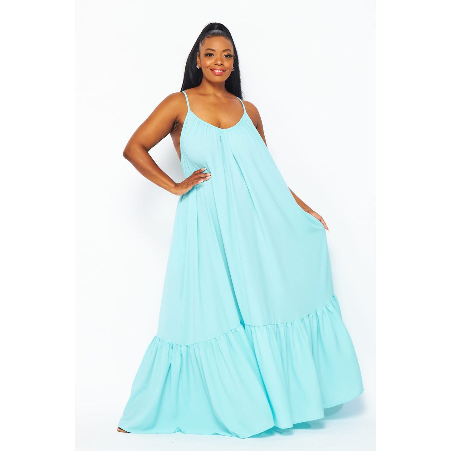 Chiffon Maxi Dress in Aqua, Sizes up to 3X, Womens fashion over 40