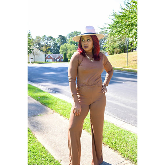Mocha long sleeve top and pants set