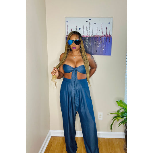 Blue Denim Tube Pants Set