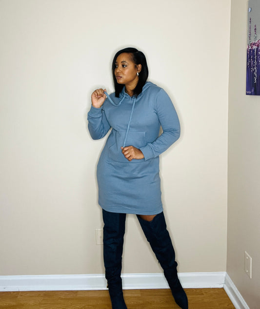 Blue fleece hoodie dress
