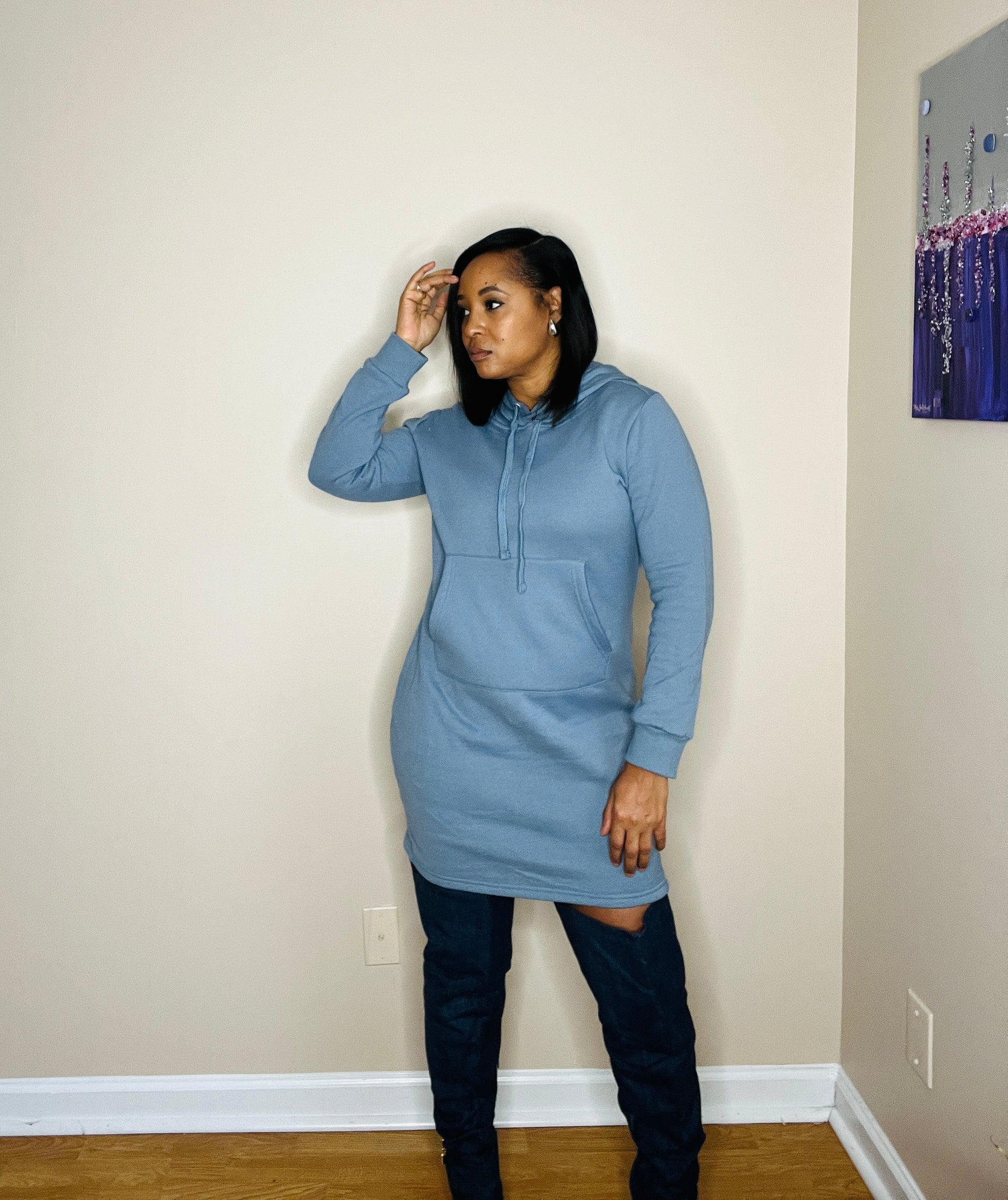 Blue Fleece Hoodie Dress