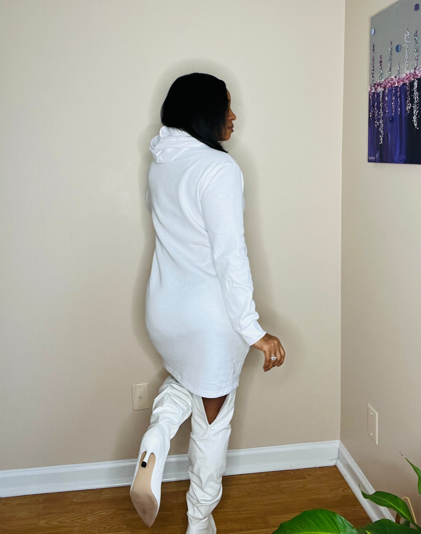 white fleece hoodie dress