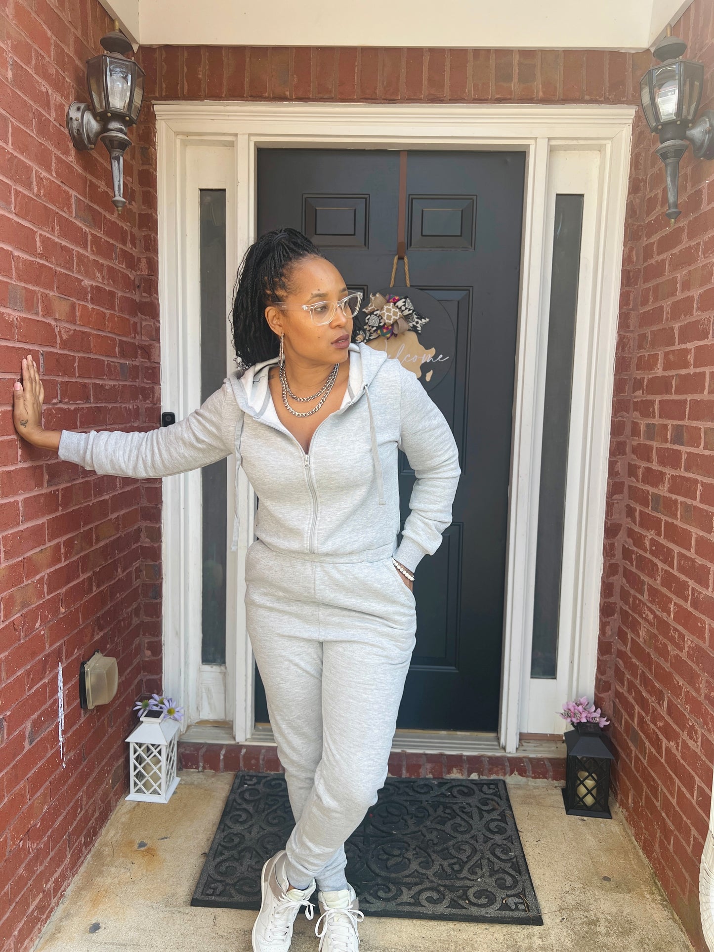 Fleece zip jumpsuit in grey with hoodie