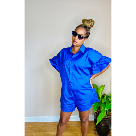 Frilly Sleeve button down collard romper