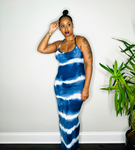 Blue Strip Maxi Dress in sizes up to 3X, women’s fashion over 40