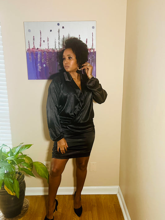 Black wrap long sleeve dress