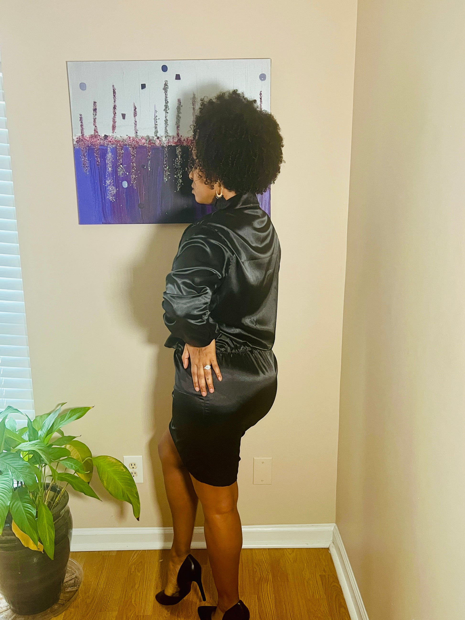 Black wrap long sleeve dress