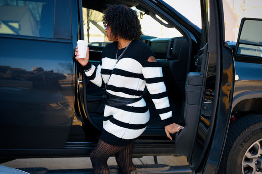 Stripped Open Shoulder Sweater