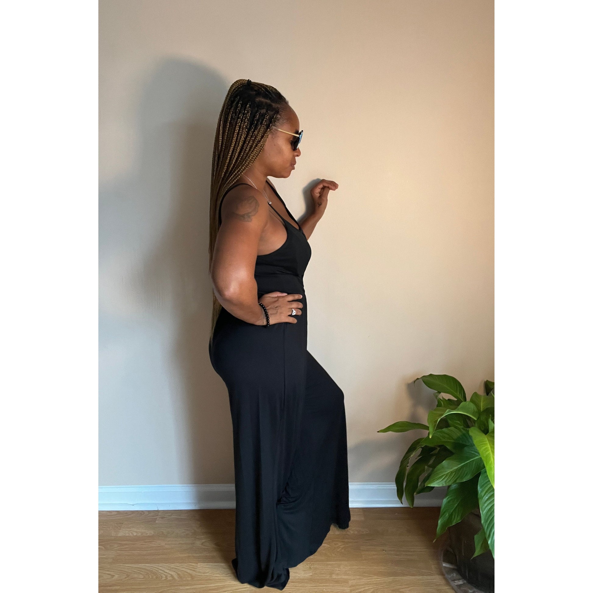 Button Wide Leg Jumpsuit, Black, Curvy Sizes, Women over 40 fashion