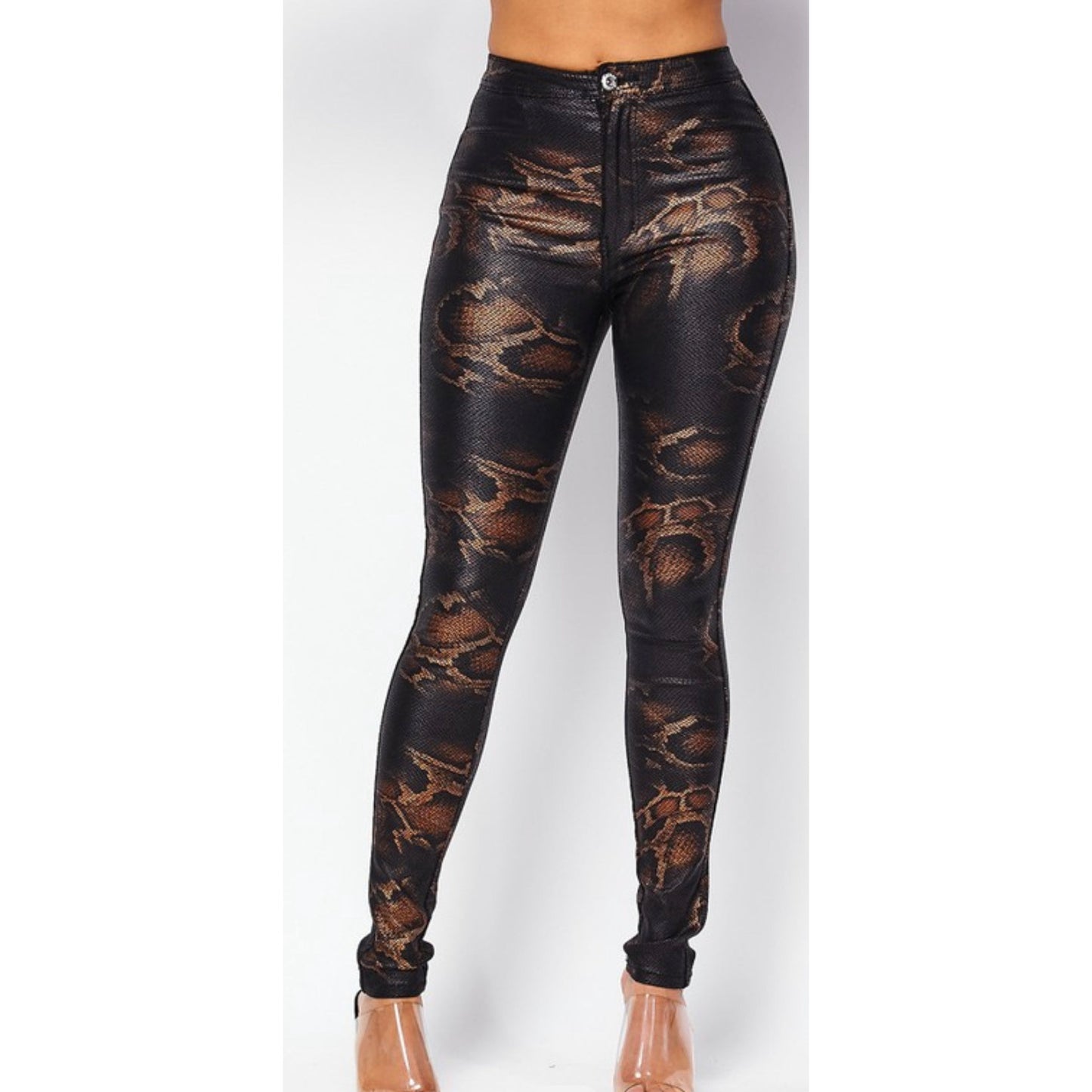 Coated stretch snake print pants, womens fashion over 40