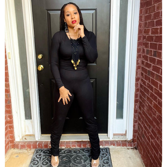 Ruched Long Sleeve Legging Set in Black women over 40