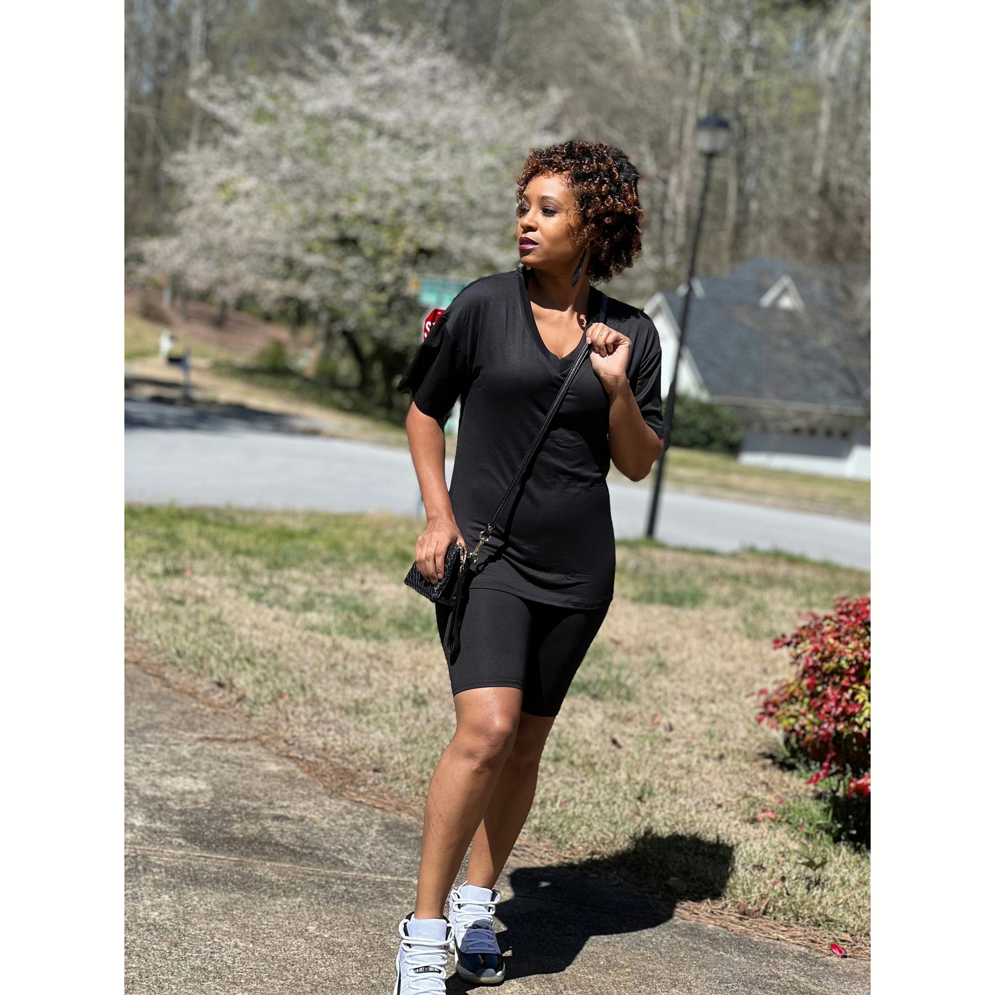 Brushed Short Sleeve Biker Set in Black  