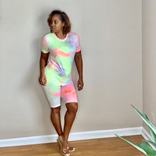 Tie Dye short sleeve biker set