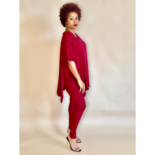 Burgandy short sleeve flared top legging set