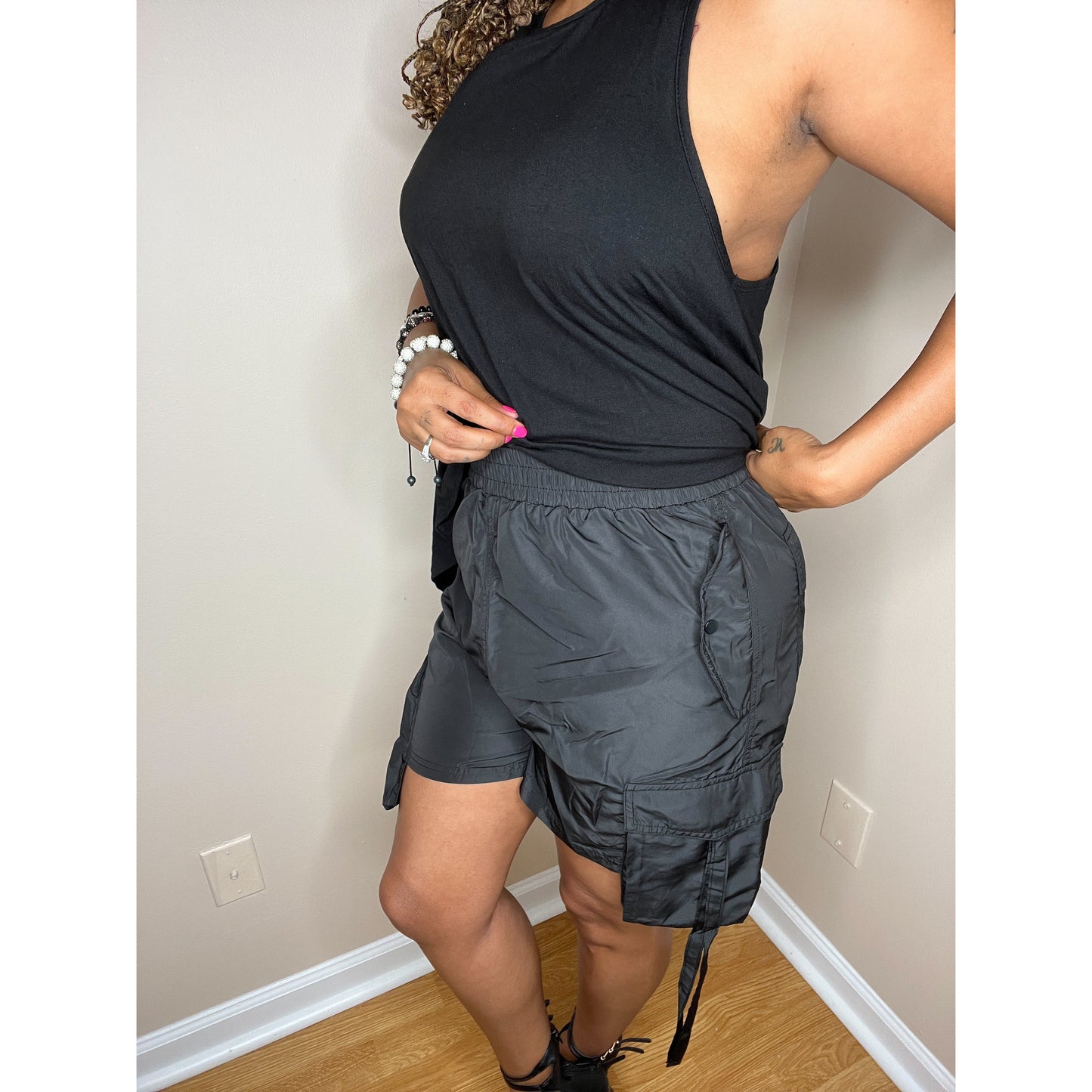 Military Style Cargo Shorts in Black