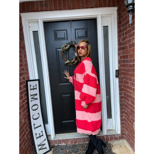 One Size Fits up to 1X Sweater Dress in Red and Pink
