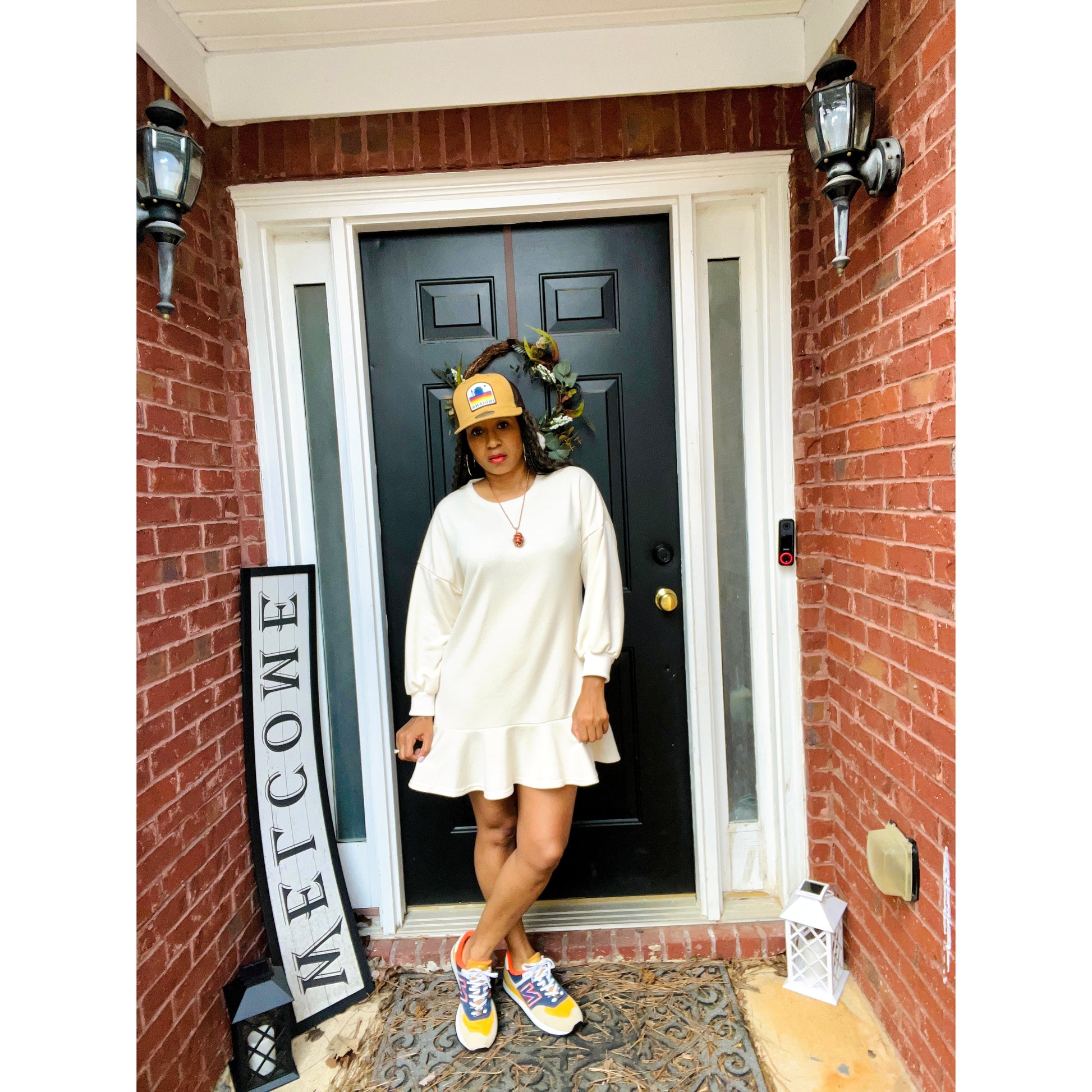 Long Sleeve Skate Style Dress in Cream