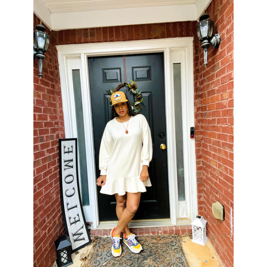 Long Sleeve Skate Style Dress in Cream